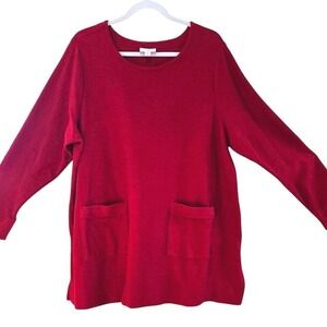 J. Jill, red long sleeve, cotton tunic with pockets. Size XL